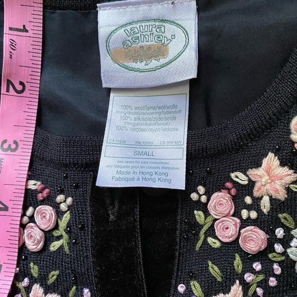 Black embroidered floral wool Laura Ashley cardigan - Picture 5 of 6